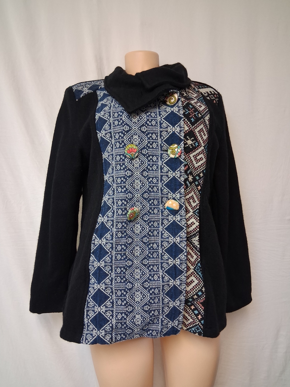 Coco + Carmen Black Jacket with Navy Patterned Front